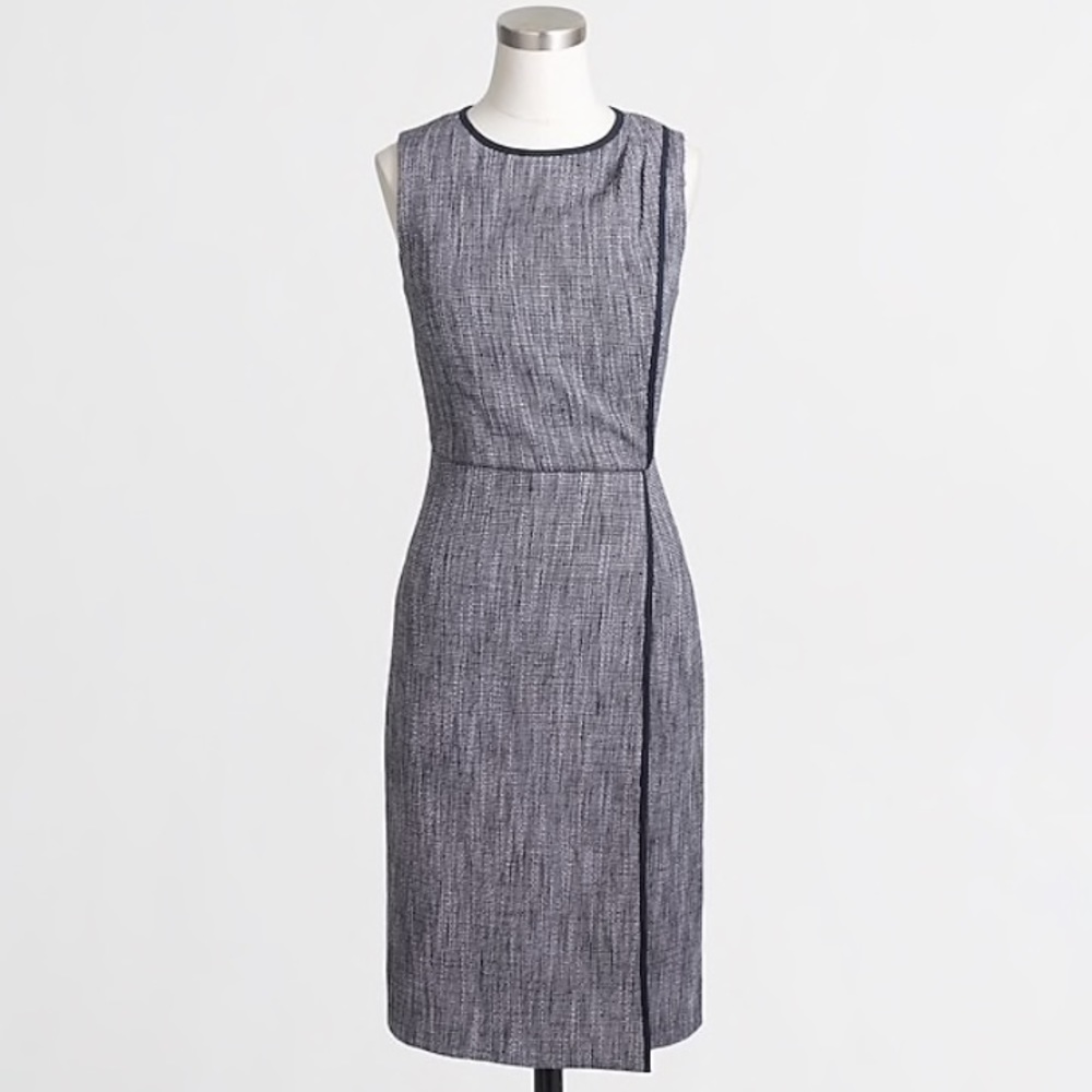 J. Crew navy suiting sheath dress tweed draped